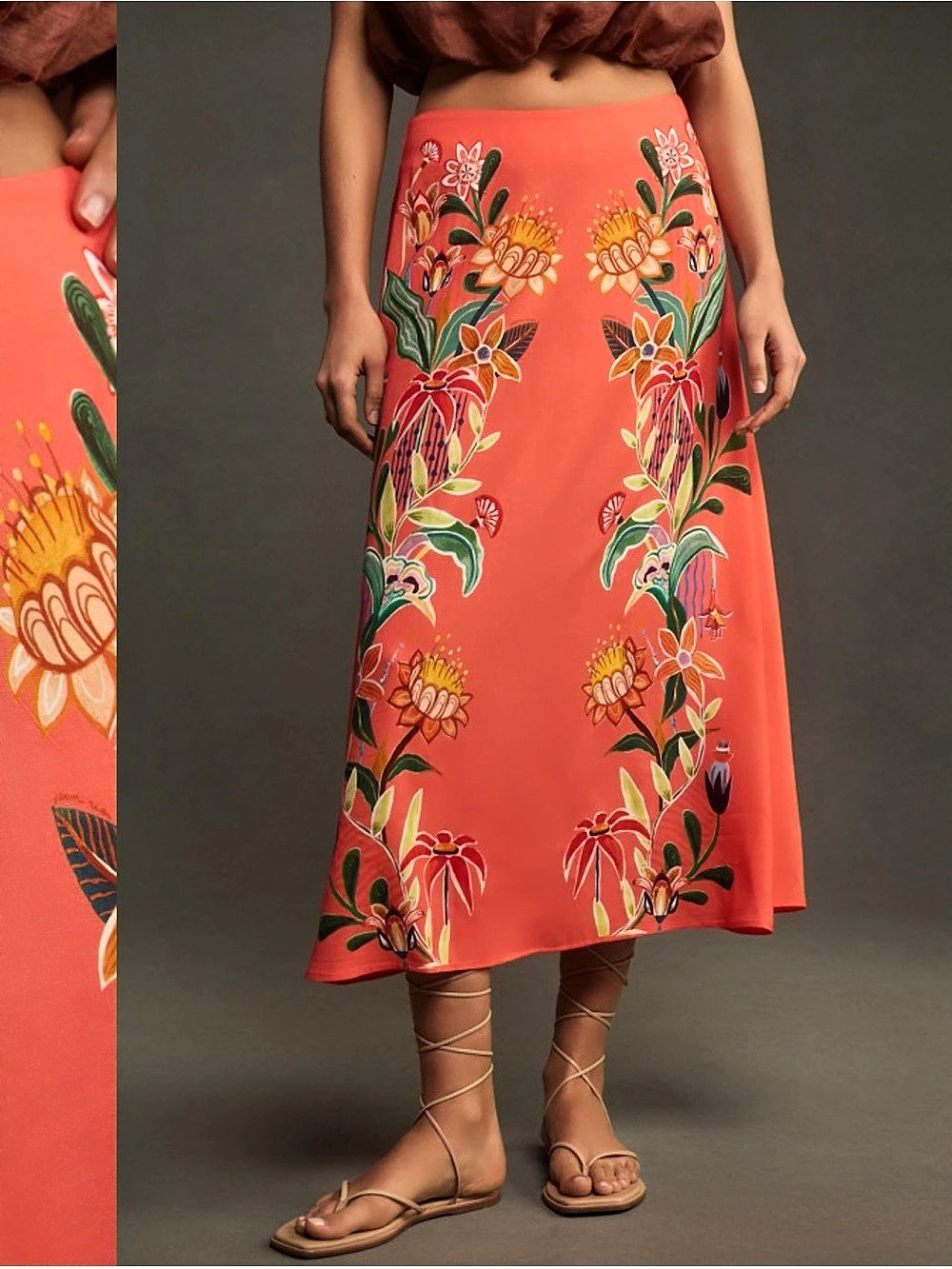 Farm Rio Floral Midi Skirt in Pink Size Medium